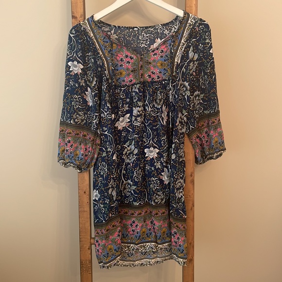 Boho Summer Dress 3/4 Sleeve Womens Medium M - Picture 5 of 6
